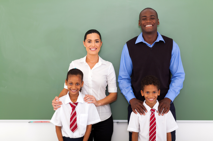 group of elementary school teachers and students