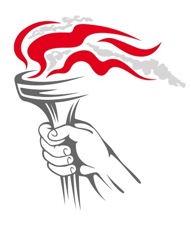 flaming torch in people hand for sports concept design
