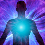 human body with energy beams